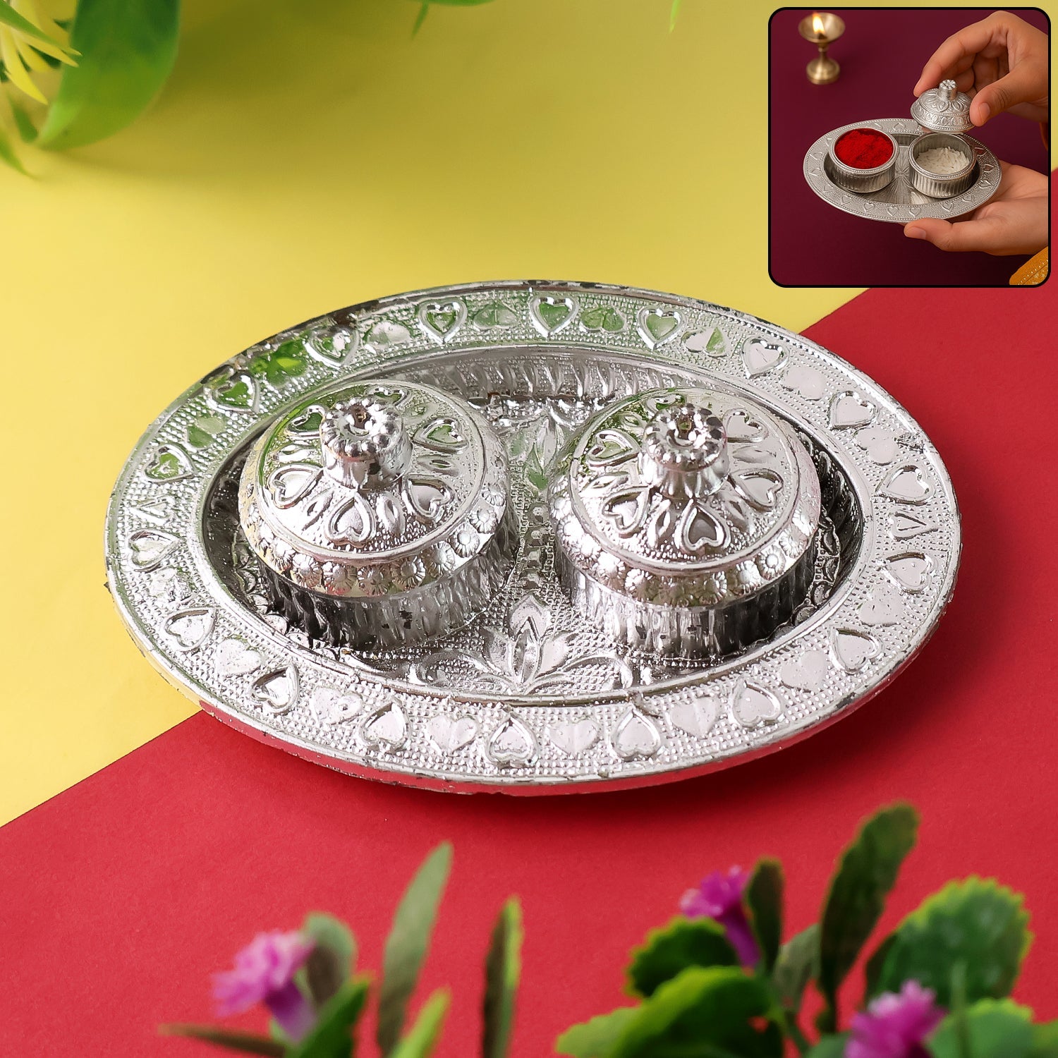 Oval Shape Special Puja Thali (1 Pc / Mix Design) Oval Shape Special Puja Thali (1 Pc / Mix Design)
